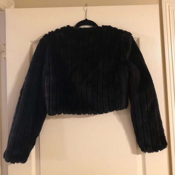 Vintage Faux Fur Cropped Black Jacket with Sequins - Picture 4 of 7